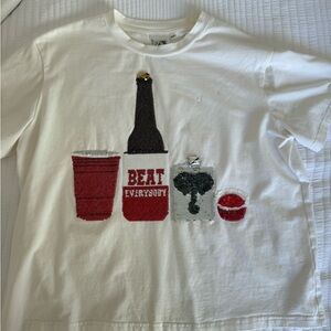 Alabama Football White Graphic T-Shirt with Red and Black Sequin Design